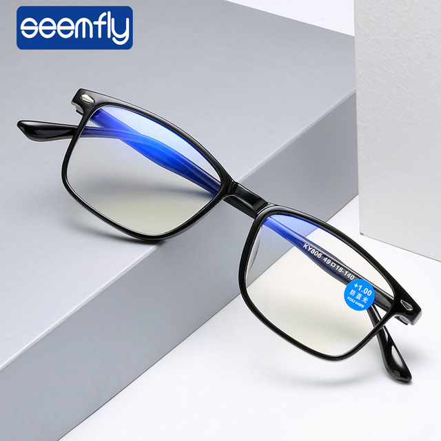 Okulary do czytania Seemfly Blocujące Niebieskie Światło - Kwadratowe Składane - Diopter +1.0-3.5 - Dla Mężczyzn i Kobiet - tanie ubrania i akcesoria