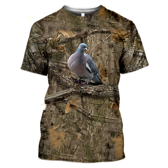 Koszulka 3D ze zwierzęcym motywem myśliwskiego dzika i gołębia dla mężczyzn i kobiet z krótkim rękawem - tanie ubrania i akcesoria