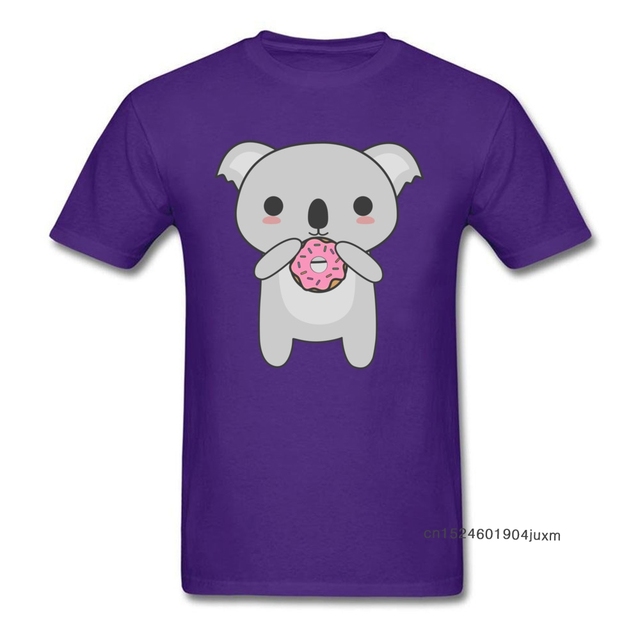 T-shirt męski z motywem Koala jedzącego pączka - fiolet - tanie ubrania i akcesoria