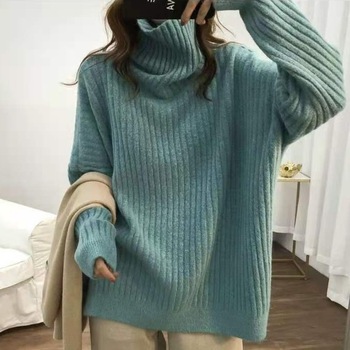 Damski zielony sweter w stylu Basic z długim rękawem i luźnym krojem - Plus rozmiar