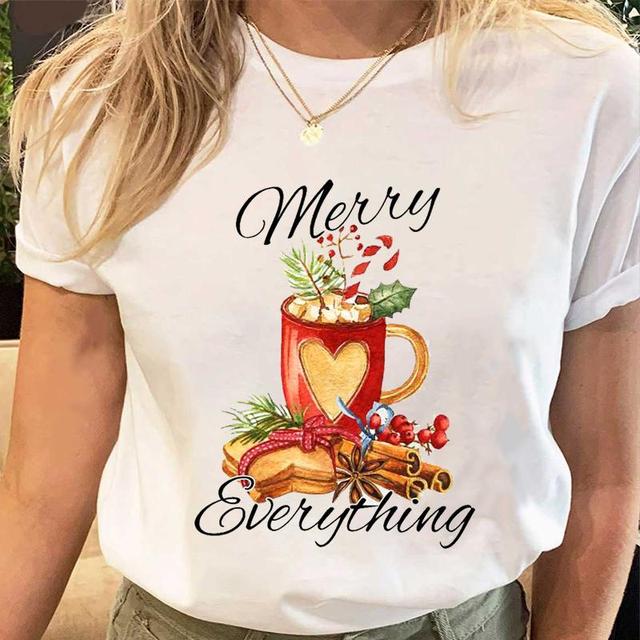 Koszulka damska z pięknym akwarelowym nadrukiem bożonarodzeniowym i noworocznym - grafika T-shirt moda dla kobiet - tanie ubrania i akcesoria