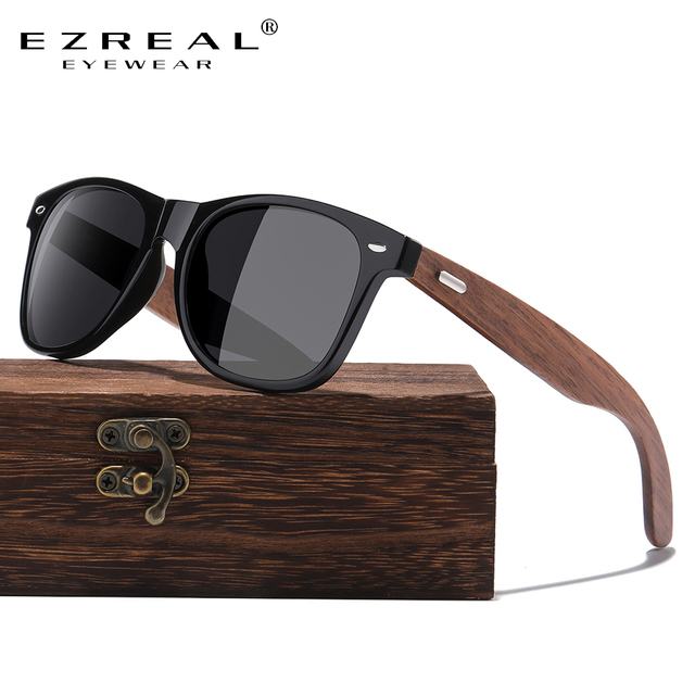 Orzechowe okulary przeciwsłoneczne EZREAL - naturalne, ciemne drewno, unisex, oryginalny projekt, kolorowe Oculo z etui - tanie ubrania i akcesoria