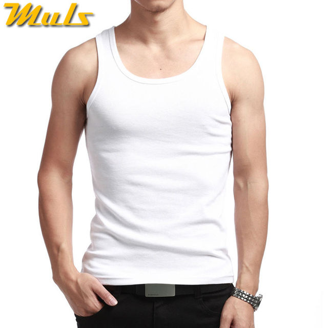 Mężczyźni bezrękawniki bawełniane na lato - oddychające, elastyczne kamizelki bez rękawów (biała, szara, czarna) marki Muls MS16043 - tanie ubrania i akcesoria