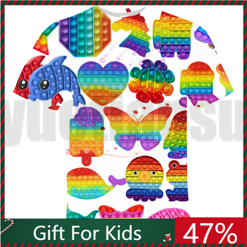 Męska koszulka Mew POP Fidget 3D Puzzle - letni Streetwear dla dzieci w wygodnym obszernym fasonie - Rainbow Tee