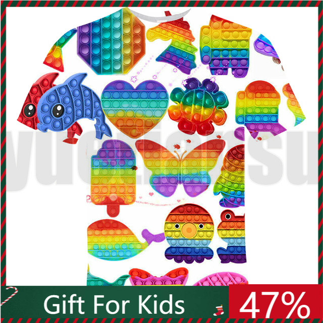 Męska koszulka Mew POP Fidget 3D Puzzle - letni Streetwear dla dzieci w wygodnym obszernym fasonie - Rainbow Tee - tanie ubrania i akcesoria