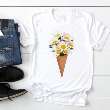Koszulka damska T-Shirt z nadrukiem lody kwiatowe, idealna na wakacje i plażę, lato 2022