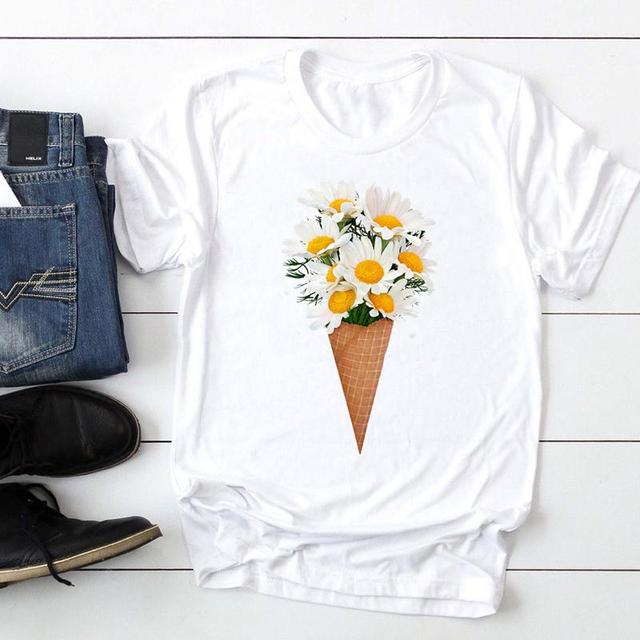 Koszulka damska T-Shirt z nadrukiem lody kwiatowe, idealna na wakacje i plażę, lato 2022 - tanie ubrania i akcesoria