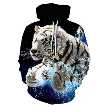Męskie bluzy z kapturem 3D ze zwierzęcymi motywami - tygrys, lew, leopard