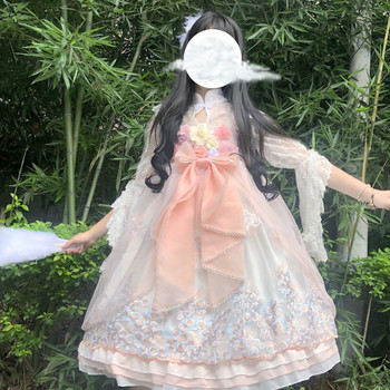 Sukienka dla dziewcząt Japoński Sweety Lolita - miękka, bez rękawów, z kwiatową koronką i kokardkami