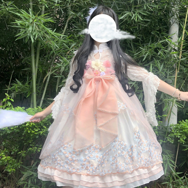 Sukienka dla dziewcząt Japoński Sweety Lolita - miękka, bez rękawów, z kwiatową koronką i kokardkami - tanie ubrania i akcesoria