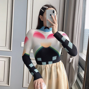 Gorset Miyake damski jesień 2021 - plisowana bluzka w rozmiarze plus size z długimi rękawami
