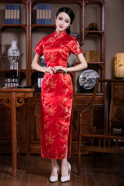 Kwiatowy Cheongsam - orientalna sukienka Qipao z krótkim rękawem w stylu vintage - tanie ubrania i akcesoria
