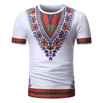 Męska koszulka z afrykańskim etnicznym motywem w stylu Dashiki, krótki rękaw. Rozmiar Plus