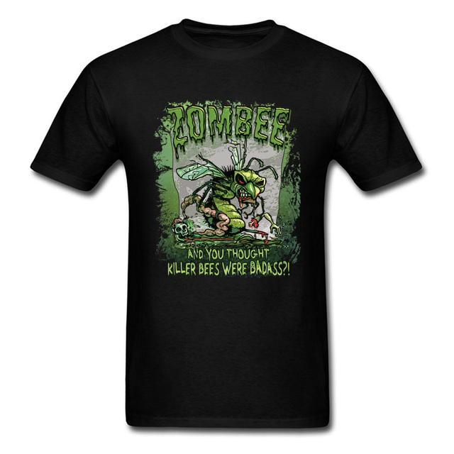 T-shirt męski z kreskówkowym projektem Wirus Plus zabójca pszczoła równa się Zombie na Halloween - tanie ubrania i akcesoria