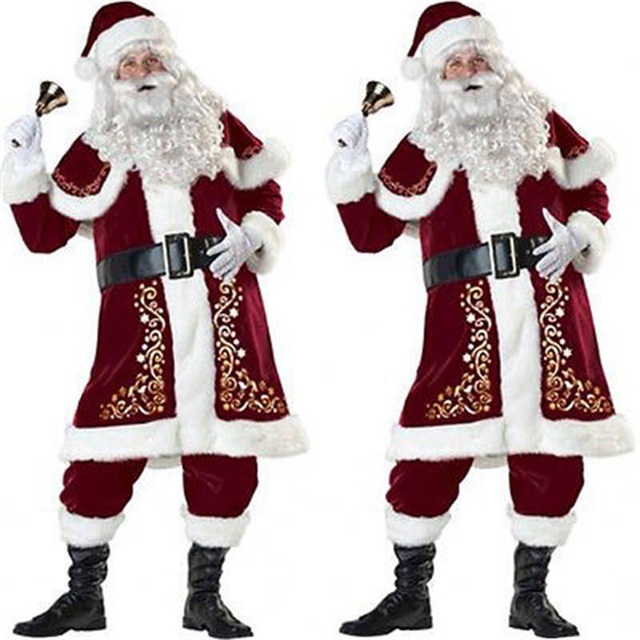 Męski kostium Świętego Mikołaja - aksamitne przebranie na Boże Narodzenie dla dorosłych w rozmiarach M-6XL - tanie ubrania i akcesoria