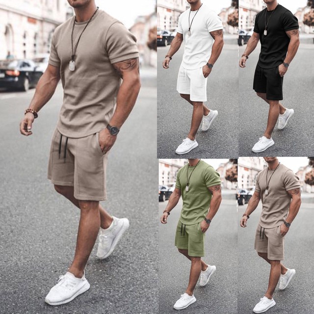 Nowe męskie zestawy na lato: koszula z krótkim rękawem i spodenki plażowe 2021, wysoka jakość - tanie ubrania i akcesoria