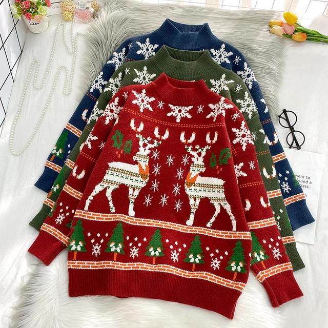 Sweter damski jesienno-zimowy plus rozmiar świąteczny 2020 w luźnym stylu - tanie ubrania i akcesoria
