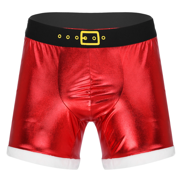 Męskie metalowe bokserki z otwartym tyłem, idealne na świąteczne wyjście, z gąbkowym uwypukleniem i błyszczącym wykończeniem - tanie ubrania i akcesoria