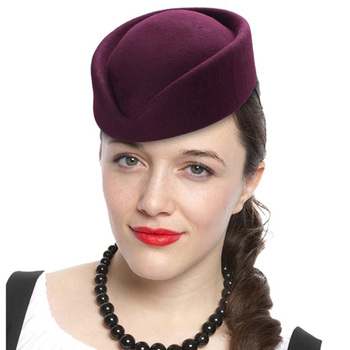 Elegancki Beret Wełniany dla Kobiet z Fantazyjnym Designem Stewardesy, w Kształcie Łzy, Fascynatorem i Bazą Kapelusza