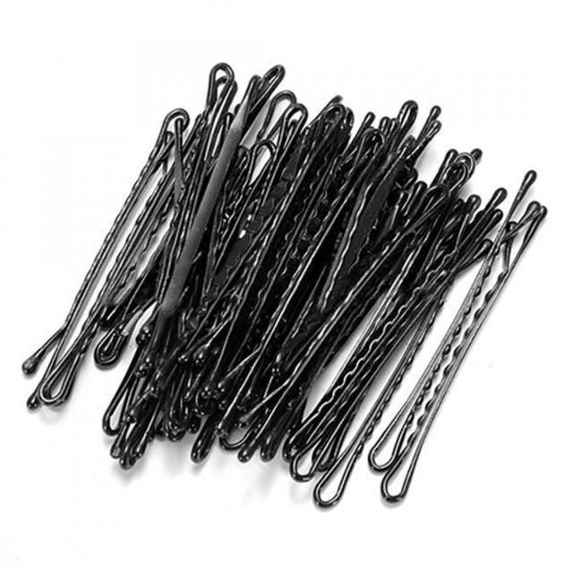 Czarne spinki do włosów Bobby Salon 60 sztuk - metalowe, falowane, trzymające mocno - tanie ubrania i akcesoria