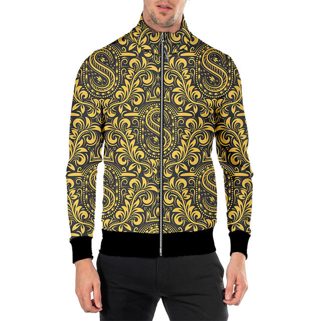 Męska kurtka barokowego stylu w rozmiarze IFPD EU z zamkiem, ozdobiona złotą koroną i kwiatami - tanie ubrania i akcesoria