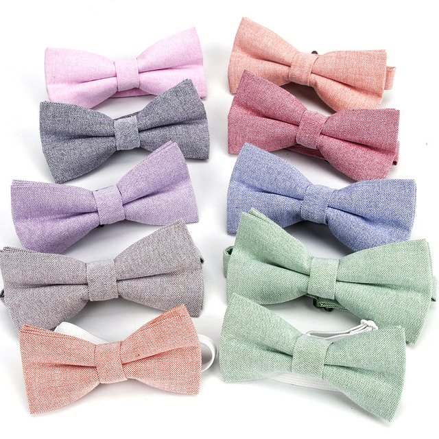 Kolorowy krawat w stałym motylu dla mężczyzn - dziecięcy wzór, 100% bawełna - tanie ubrania i akcesoria