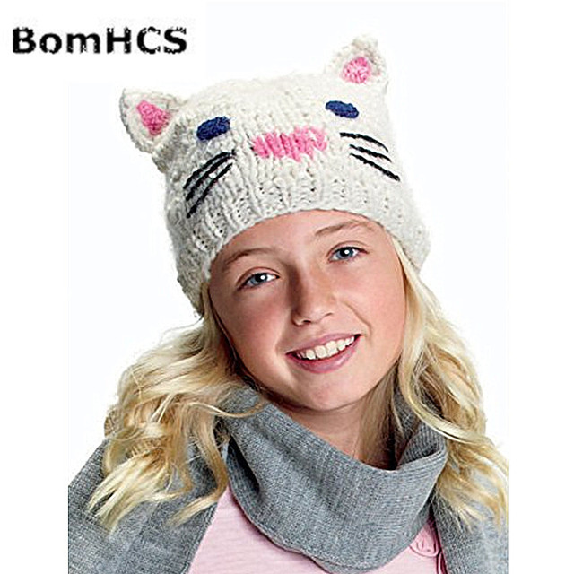 Czapka zimowa dla dzieci w wieku od 3-8 - BomHCS śliczne dziewczyny dzianiny kapelusz zwierząt piękny kot - tanie ubrania i akcesoria