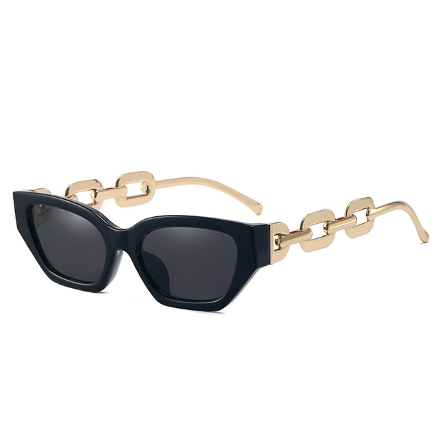 Okulary przeciwsłoneczne Cat Eye - kobiety, luksusowy, projektanta, rocznik, mała ramka, podróż, metalowy łańcuch, odcienie UV400 - tanie ubrania i akcesoria