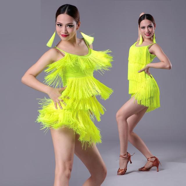Dziewczęce latynoskie stroje taneczne Salsa Tango frędzel czarne konkursowe - tanie ubrania i akcesoria