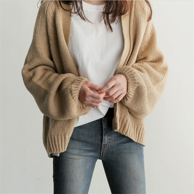 Nowy leniwy, luźny sweter krótki dziergany - jesień 2021 - Kurtka Student Girl - tanie ubrania i akcesoria