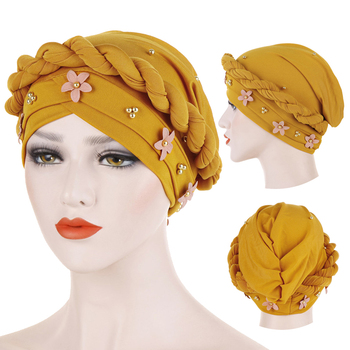 Złote koraliki kobiety - szalik na głowę twist z kwiatowym wzorem - solidna bawełna - muzułmański turban emiracki - występny hidżab - akcesoria hijabs - islamska odzież