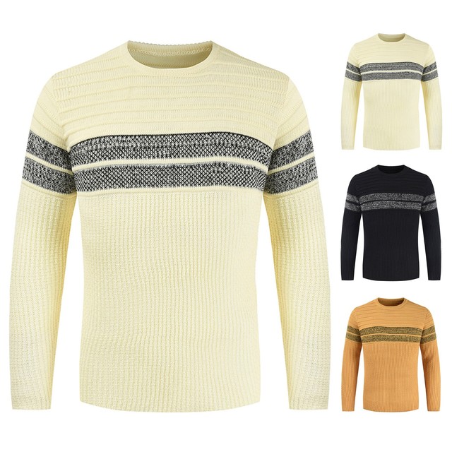 Męski Pulower Color Block z okrągłym dekoltem - wygodny sweter na co dzień, wysokiej jakości i bezpłatną wysyłką - tanie ubrania i akcesoria
