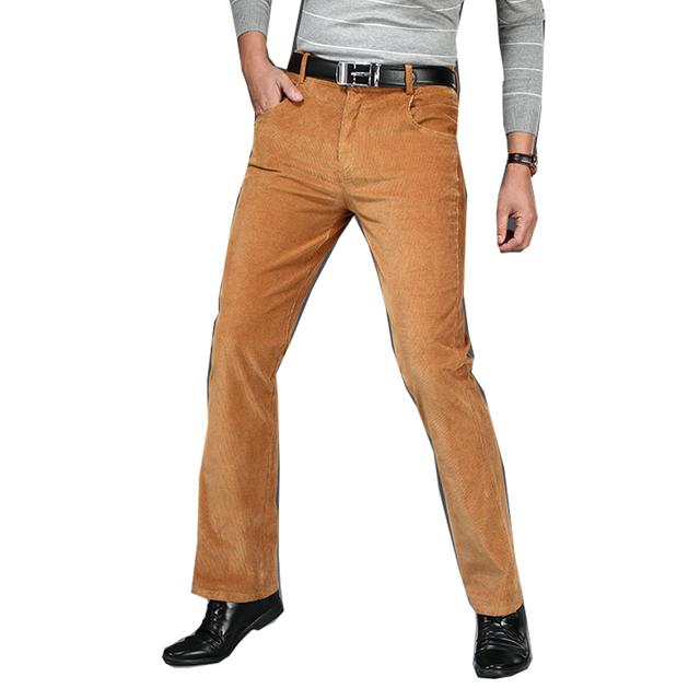 Męskie sztruksowe spodnie rozkloszowane jesień 2021, czarne, z elastycznym stretchem, retro - tanie ubrania i akcesoria
