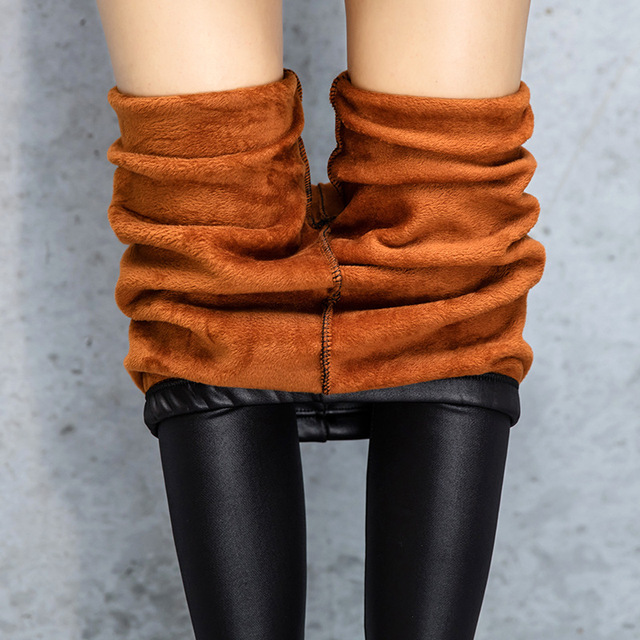 Wygodne i ciepłe damskie legginsy Plus aksamitne Slim Fit - imitacja skóry, solidne i odporne na zimno, grube polarowe spodnie rozciągliwe - tanie ubrania i akcesoria