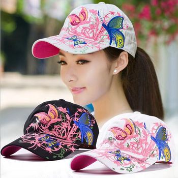 Czapka baseballowa dla kobiet z haftem motyli w kwiaty - czapka damska z daszkiem, casual na lato i jesień