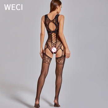 Bielizna erotyczna WECI - kombinezon plus size z siateczkowym wzorem w dwóch stylizacjach