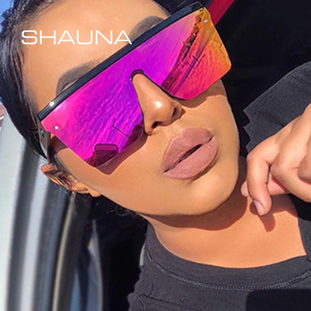 Okulary przeciwsłoneczne kobieta marki SHAUNA, fioletowa powłoka lustrzana, UV400, kwadratowe kształty - tanie ubrania i akcesoria
