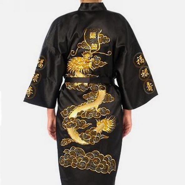 Męski kimono nocne w chińskim stylu - eleganckie czarne, miękkie i wygodne - tanie ubrania i akcesoria