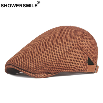 Retro beret SHOWERSMILE Mech Beret – oddychający kapelusz na lato, dla mężczyzn i kobiet, regulowany