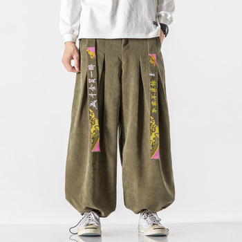Męskie spodnie w stylu chińskim z szerokimi nogawkami, inspirowane japońską modą uliczną