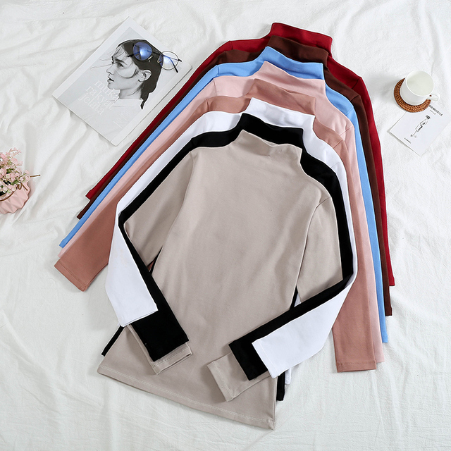 Koszulka damska jesienno-zimowa vintage z długim rękawem - kolor jednolity aksamitny polarny T054 - tanie ubrania i akcesoria