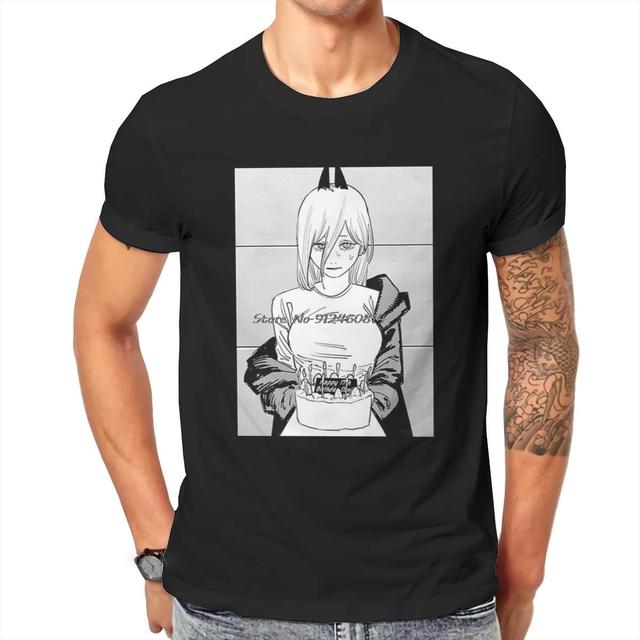 Koszulka Chainsaw Man Anime Moc z Tortem - Vintage Punk, Duża Bawełna, Męska - tanie ubrania i akcesoria