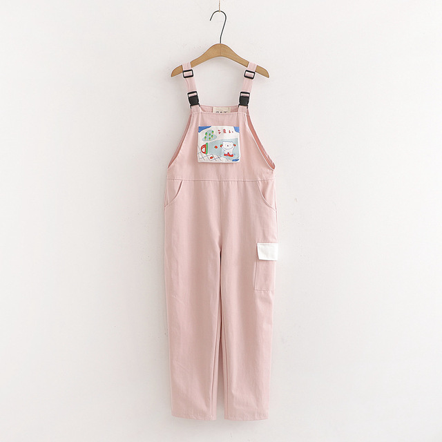 Spodnie capri nadrukowane w paski, w stylu japońskim, z uroczym motywem niedźwiedzia, vintage różowe, w stylu mori girl, rozrywkowe cargo - tanie ubrania i akcesoria