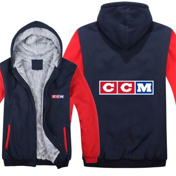 Męska bluza z kapturem CCM z logo, modny płaszcz sweter wełniana wkładka