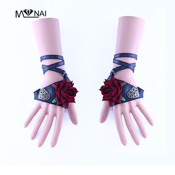 Rękawiczki Handmade z gotycką różą i ozdobami w stylu punk dla kobiet Lolita