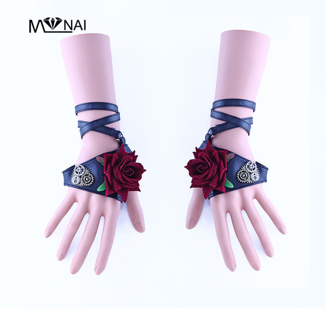 Rękawiczki Handmade z gotycką różą i ozdobami w stylu punk dla kobiet Lolita - tanie ubrania i akcesoria