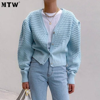 Rozpinany sweter z długim rękawem, swetry Casual z przyciskami V neck Twist, jesienne wzornictwo 2020 panie koreański luźny dzianinowy top