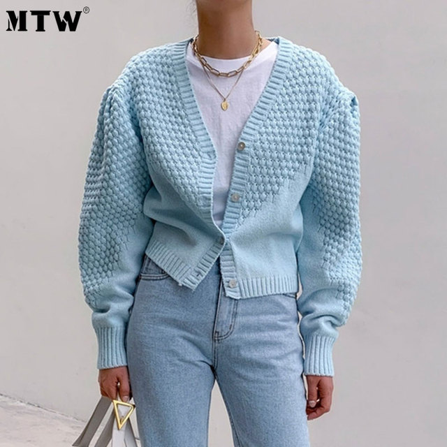 Rozpinany sweter z długim rękawem, swetry Casual z przyciskami V neck Twist, jesienne wzornictwo 2020 panie koreański luźny dzianinowy top - tanie ubrania i akcesoria