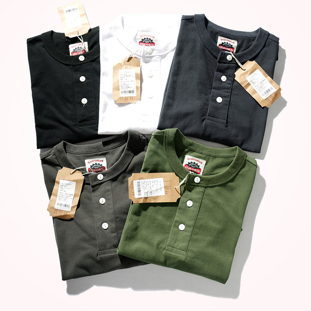 2020 letnia męska koszulka z krótkim rękawem O-neck Henry Retro - solidna bawełniana, amerykański styl [Koszulki męskie] - tanie ubrania i akcesoria