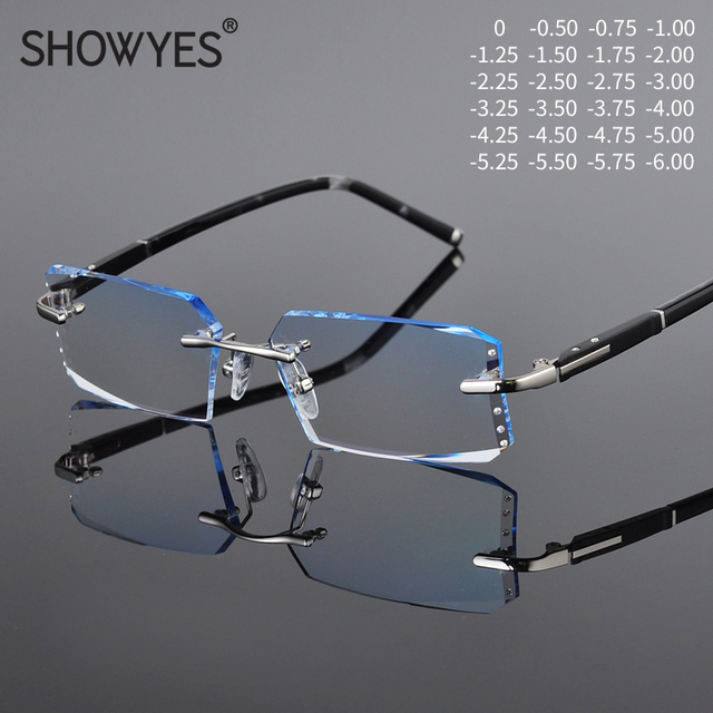 Blokujące niebieskie światło, bezramowe okulary kwadratowe - styl biznesowy prostokąt dla mężczyzn z krótkowzrocznością - tanie ubrania i akcesoria